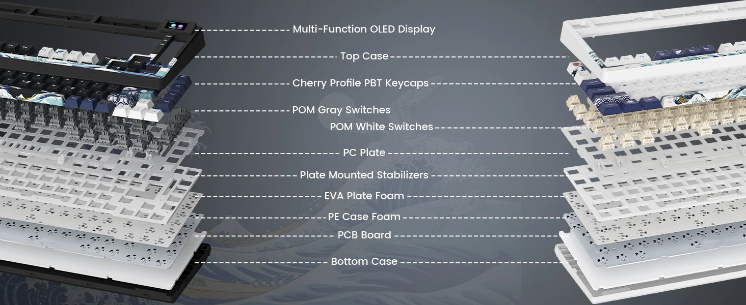 Wired OLED RGB Hot-Swappable Gaming Keyboard