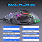 12800DPI RGB Macro Gaming Mouse with 12 Keys
