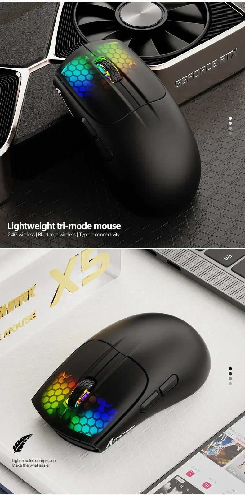 X5 RGB Wireless Gaming Mouse with 3 Modes