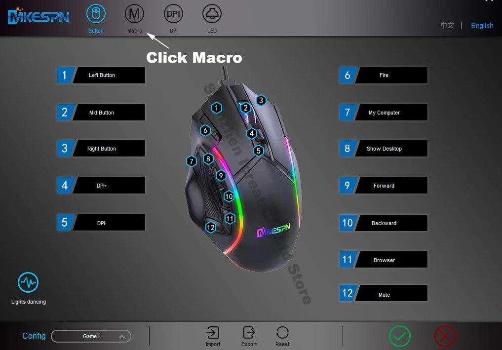 12800DPI RGB Macro Gaming Mouse with 12 Keys