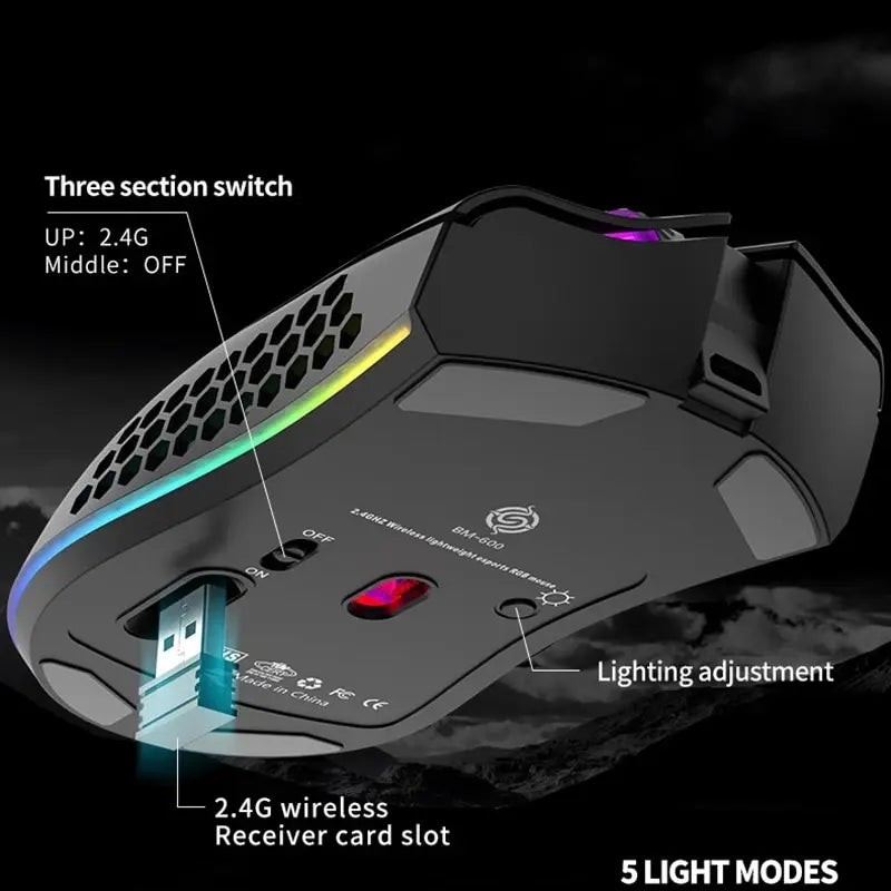 BM600 RGB Rechargeable Honeycomb Gaming Mouse