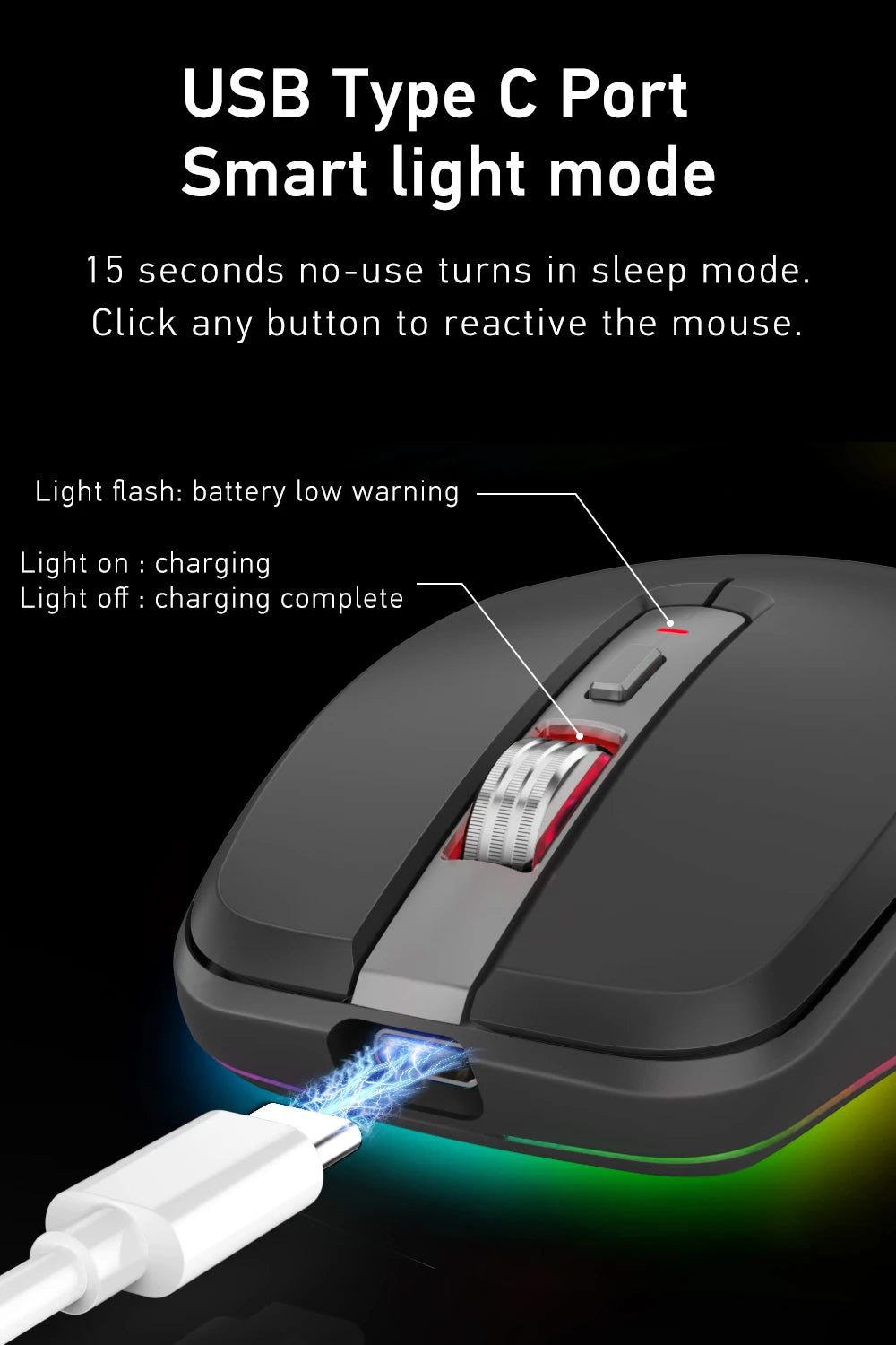 Dual Mode RGB Wireless Bluetooth Rechargeable Mouse