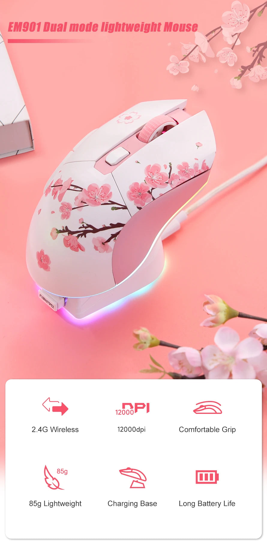 Dual Mode RGB Wireless & Wired Gaming Mouse