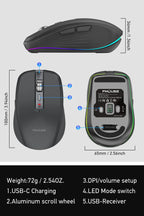 Dual Mode RGB Wireless Bluetooth Rechargeable Mouse