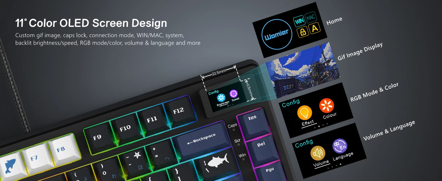 Wired OLED RGB Hot-Swappable Gaming Keyboard