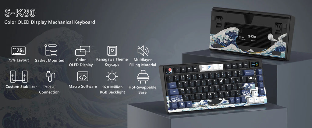 Wired OLED RGB Hot-Swappable Gaming Keyboard