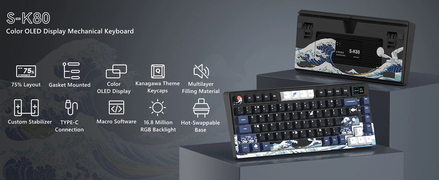 Wired OLED RGB Hot-Swappable Gaming Keyboard