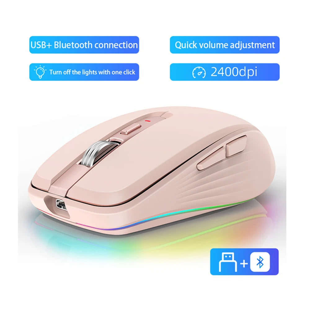 Dual Mode RGB Wireless Bluetooth Rechargeable Mouse