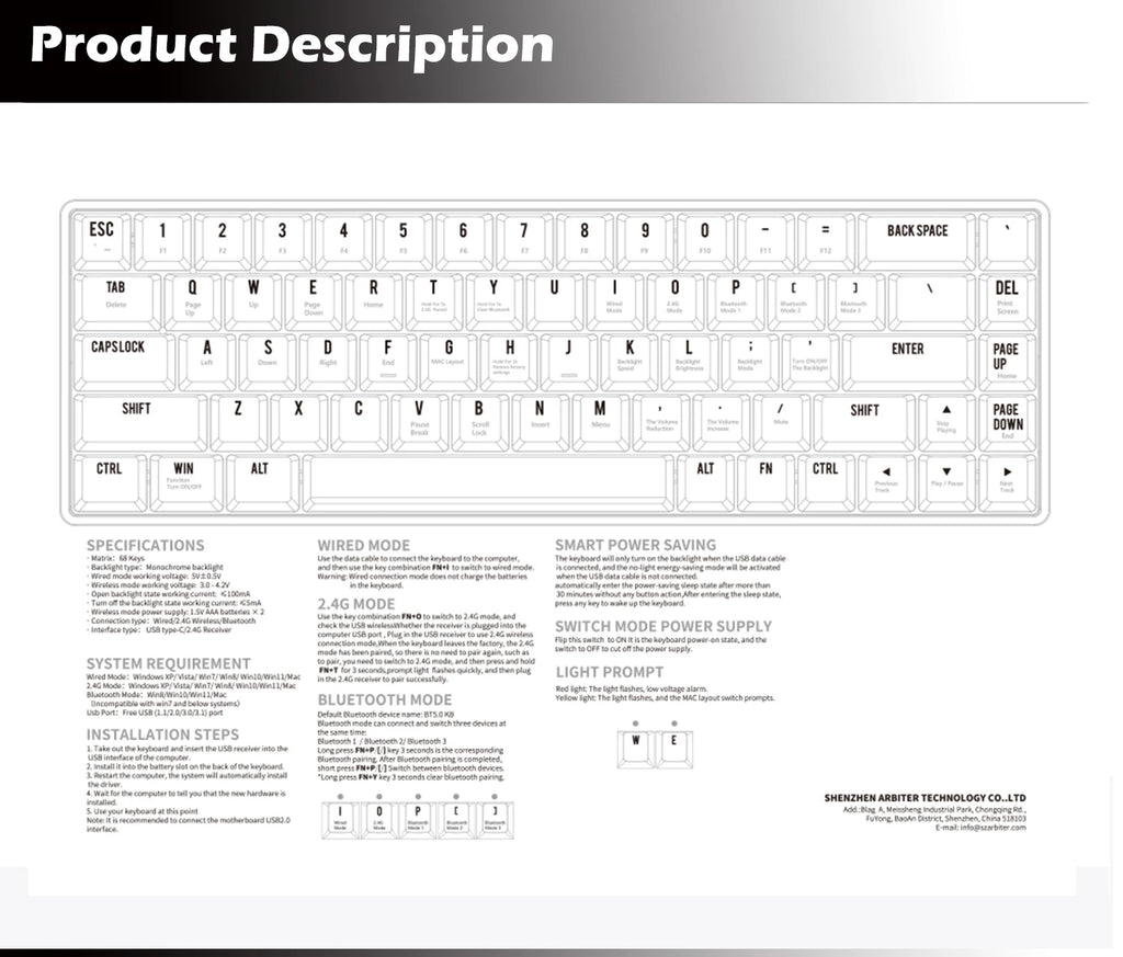 Novice 68Key Wireless Mechanical Keyboard Kit