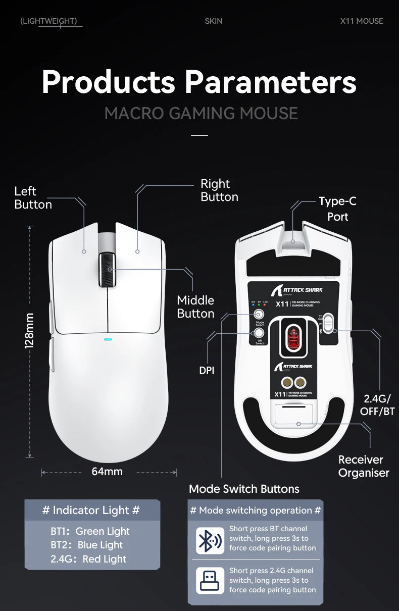Attack Shark X11 RGB Wireless Gaming Mouse