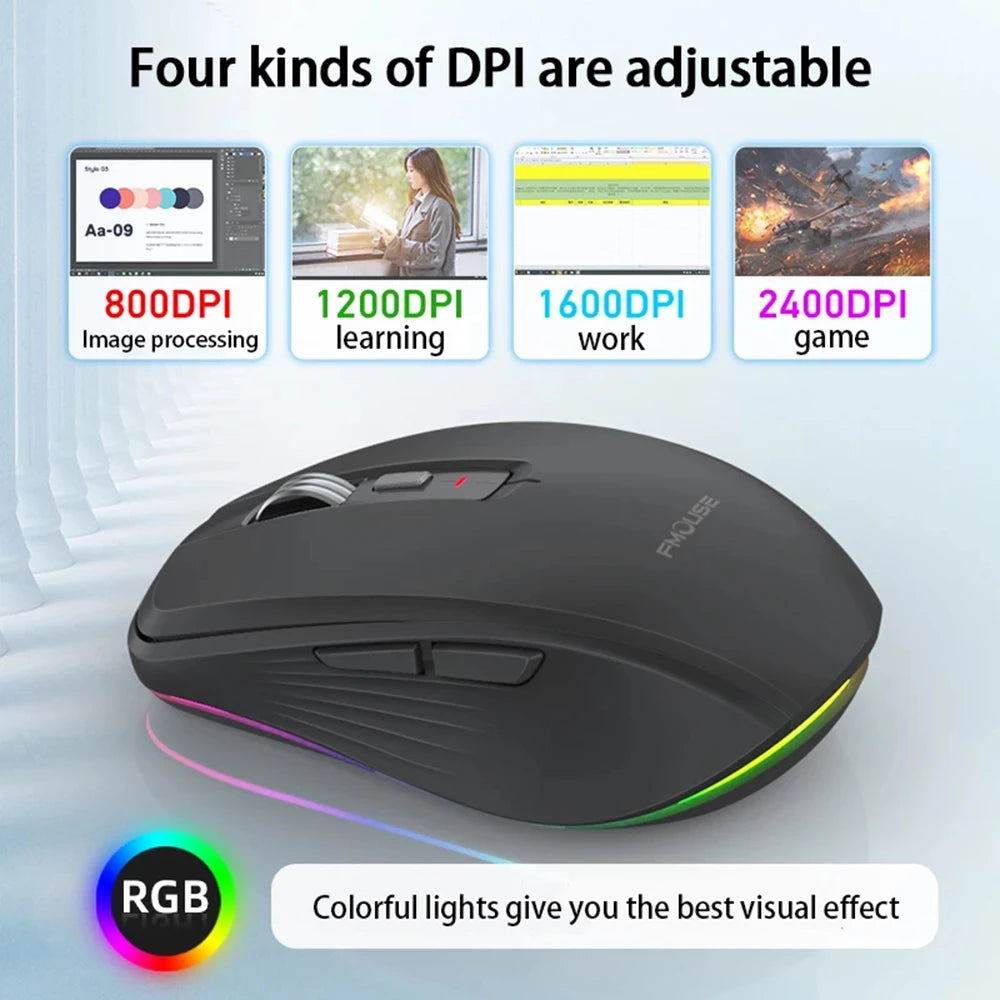 Dual Mode RGB Wireless Bluetooth Rechargeable Mouse