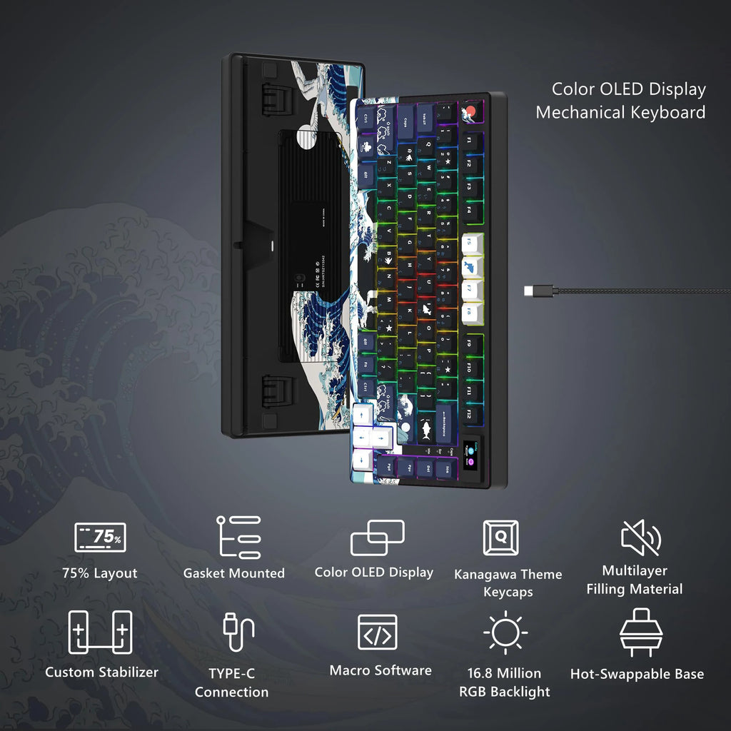 Wired OLED RGB Hot-Swappable Gaming Keyboard