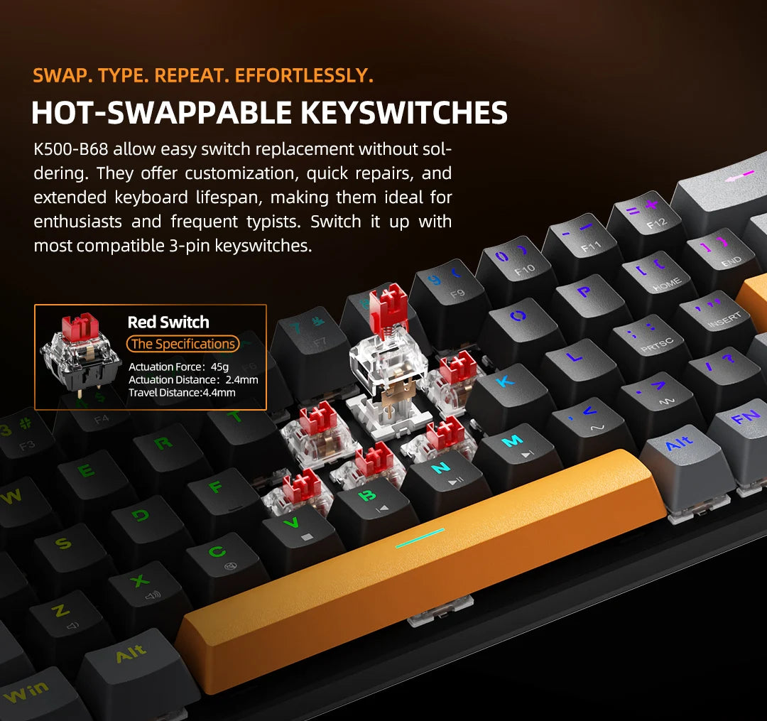 65% RGB Hot-Swappable Mechanical Gaming Keyboard